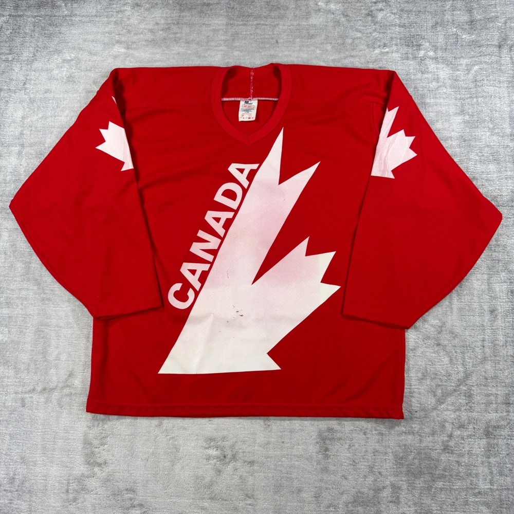 Team Canada Hockey Jersey Mens Large Red Air Knit Vintage 80s CCM Maska
